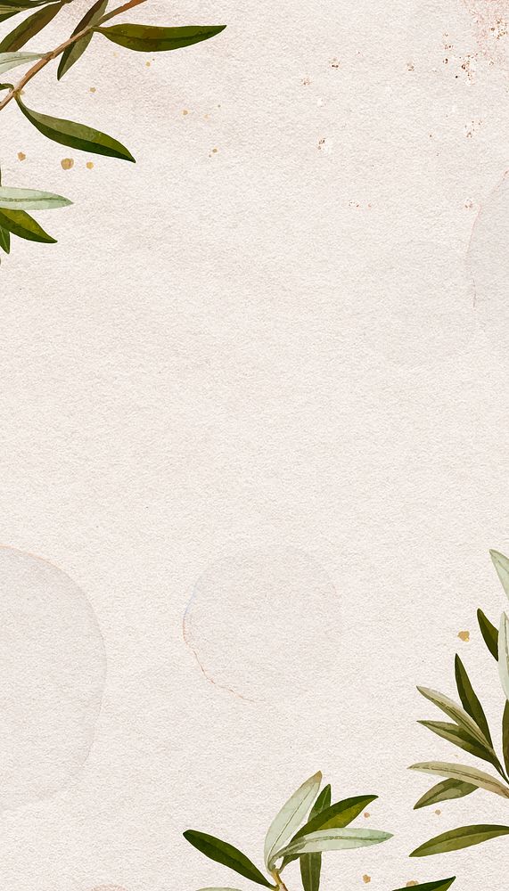 Aesthetic botanical border iPhone wallpaper, beige textured background