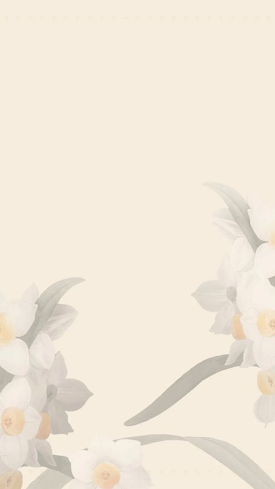 Beautiful flowers border phone wallpaper, beige background