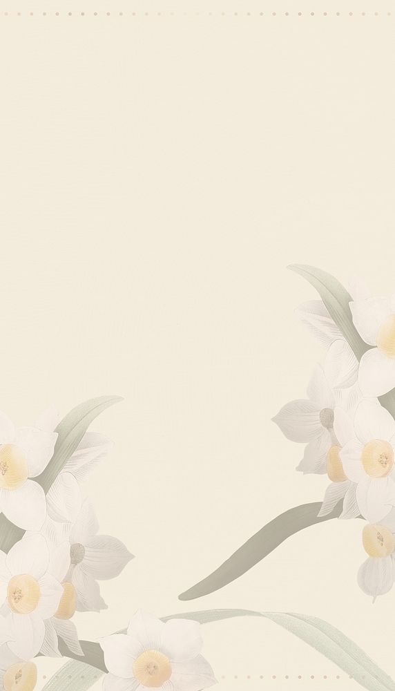 Beautiful flowers border phone wallpaper, beige background