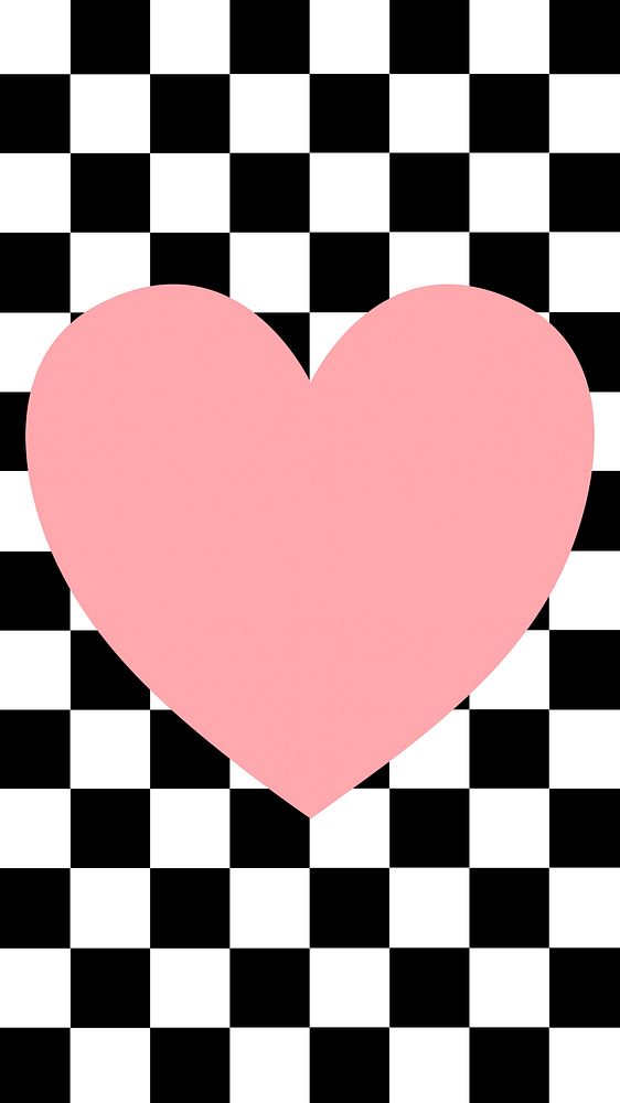 Checkered patterned phone wallpaper, cute heart frame
