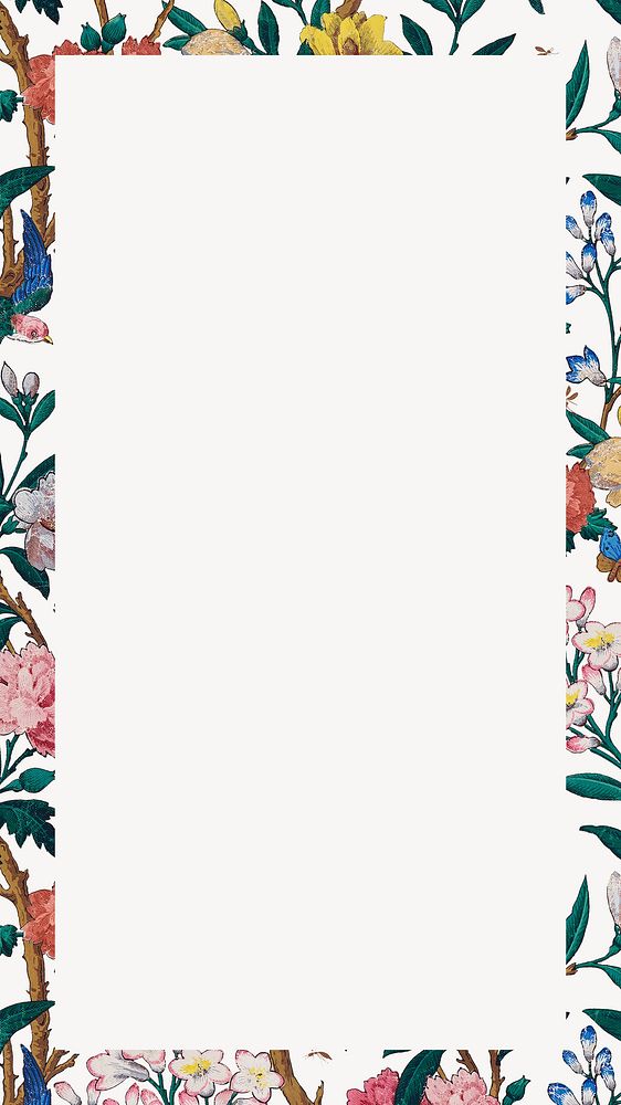 Spring flowers frame phone wallpaper, beige vintage background