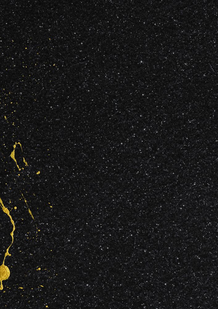 Black textured background, gold splash border