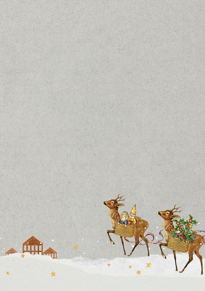 Christmas walking deer background, ripped paper border