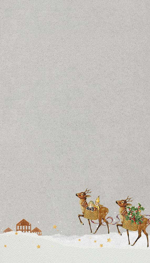 Christmas walking deer iPhone wallpaper, ripped paper background