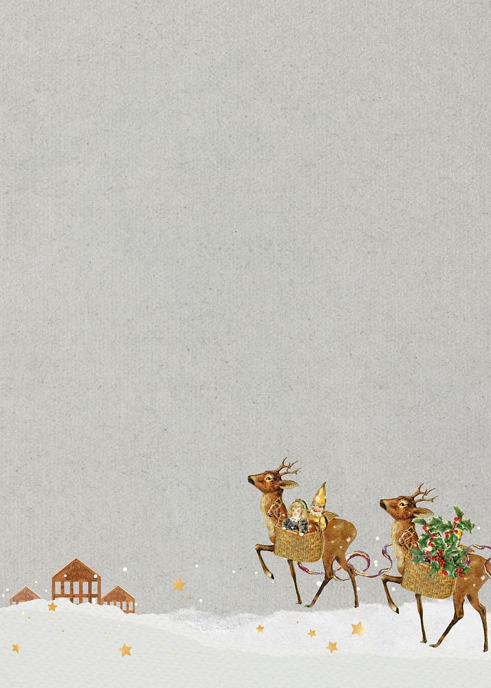 Christmas walking deer background, ripped paper border