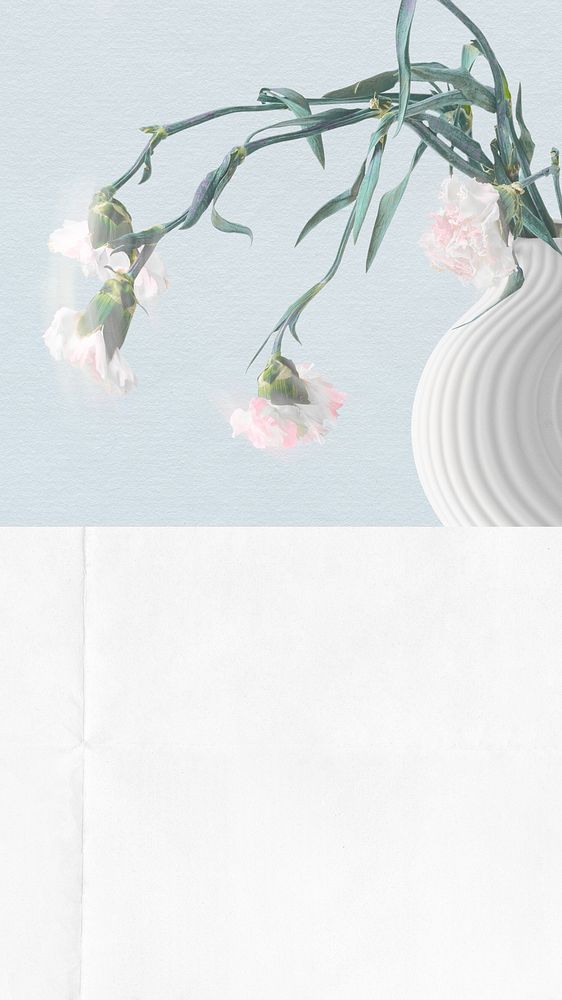 Aesthetic flower vase phone wallpaper, white paper background
