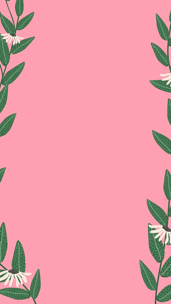 Pink botanical iPhone wallpaper, leaf branch border