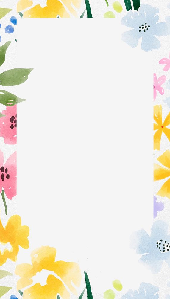 Watercolor flower frame iPhone wallpaper, Spring botanical background