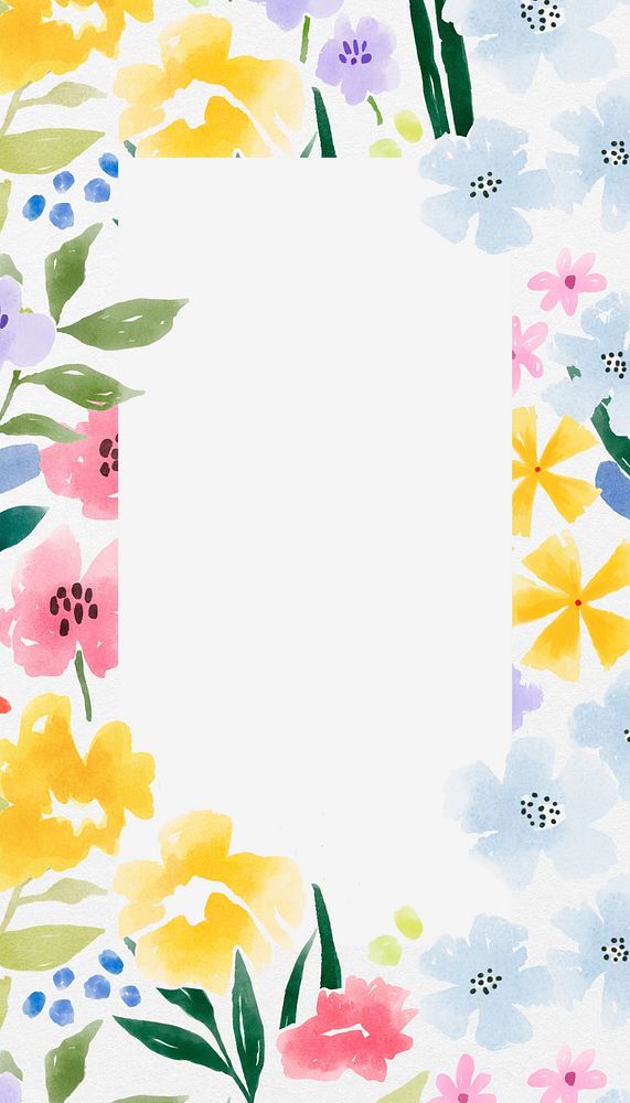 Watercolor flower frame iPhone wallpaper, Spring botanical background