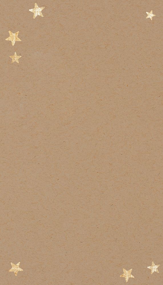 Brown paper textured phone wallpaper, gold star background
