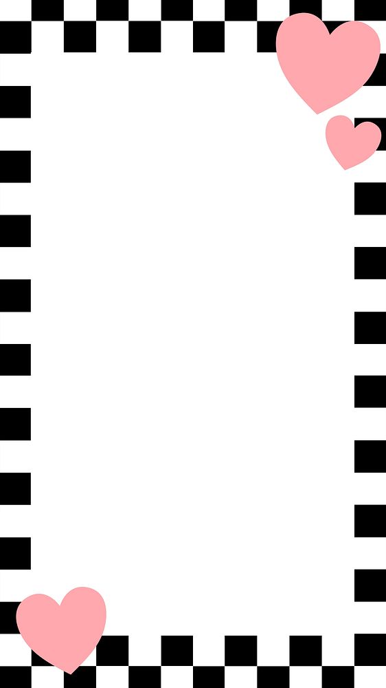 Checkered pattern frame iPhone wallpaper, cute hearts border