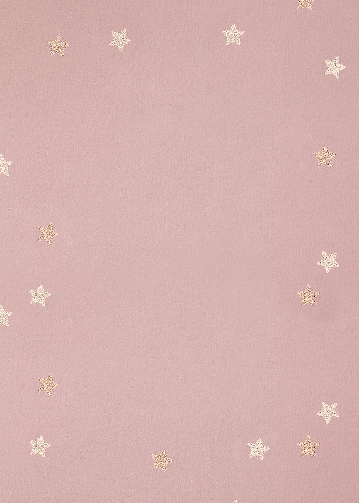 Pastel pink textured background, gold stars border