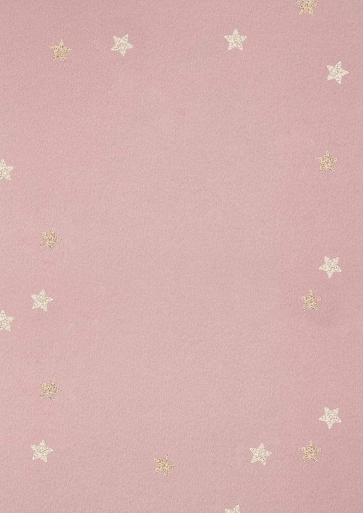 Pastel pink textured background, gold stars border