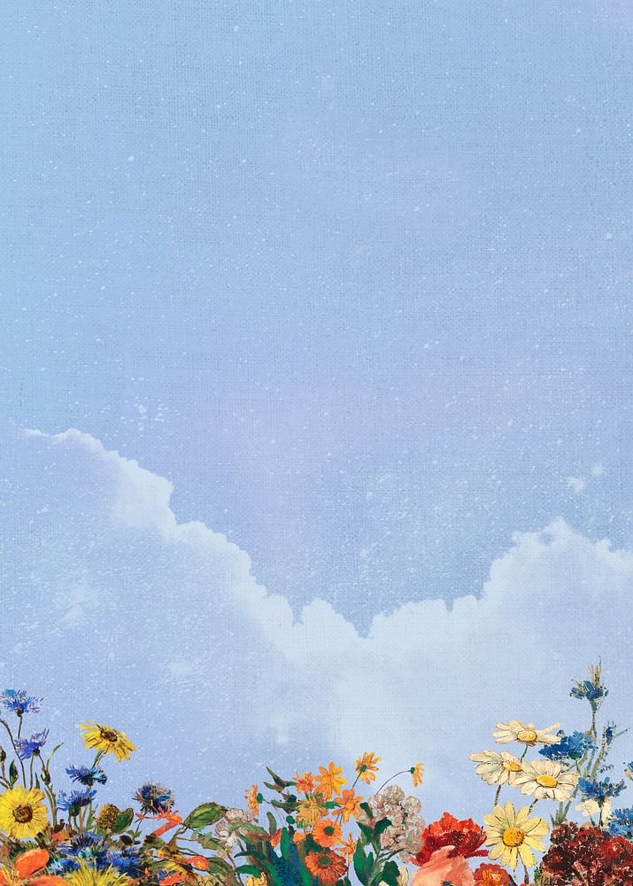 Aesthetic blue sky background, flower border