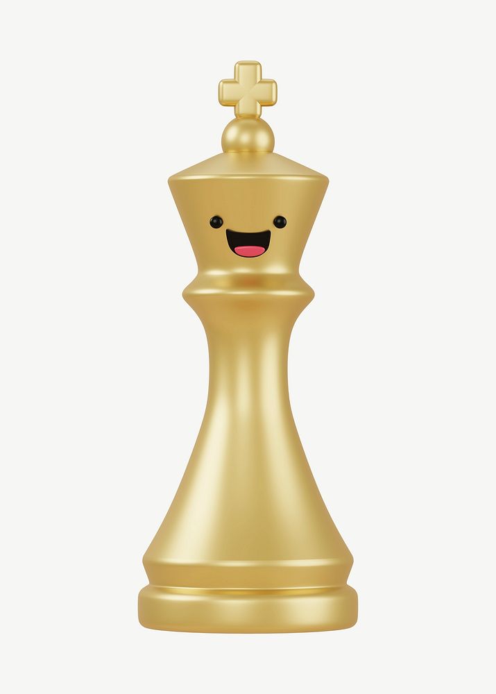 3D smiling gold chess piece, emoticon illustration psd
