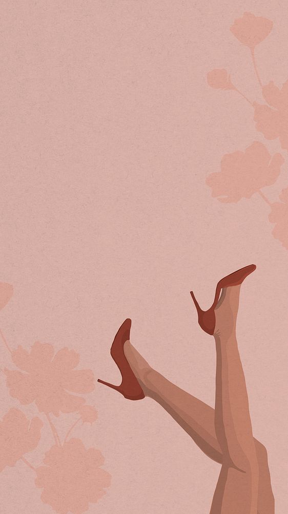 High heel legs iPhone wallpaper, pink botanical border