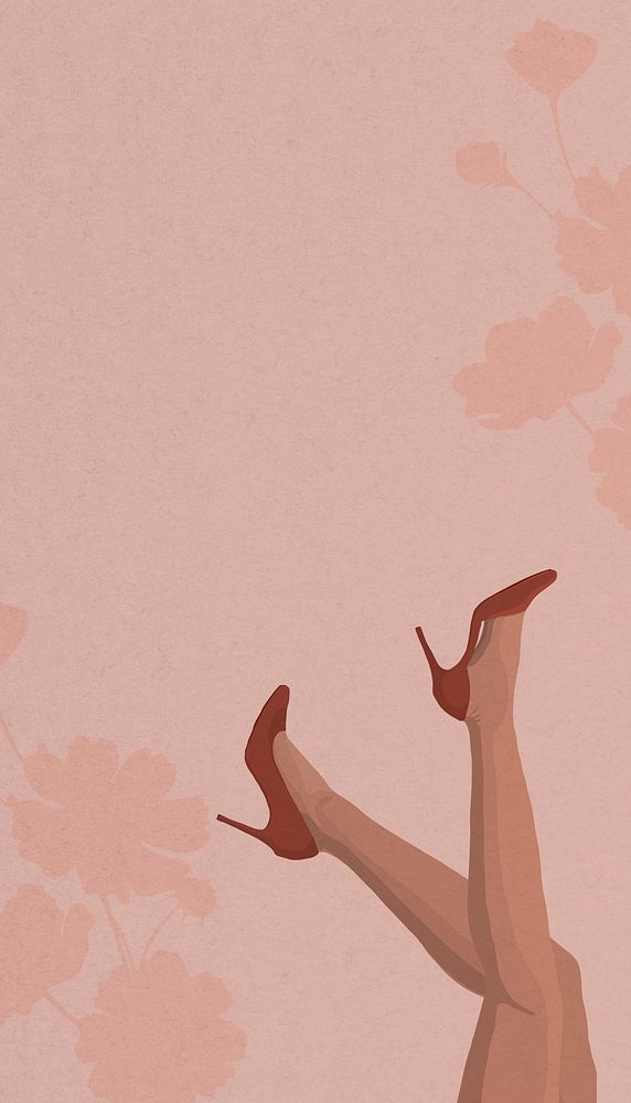 High heel legs iPhone wallpaper, pink botanical border