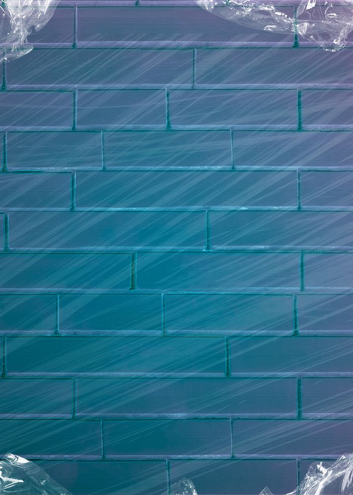 Blue brick wall background, plastic wrap texture