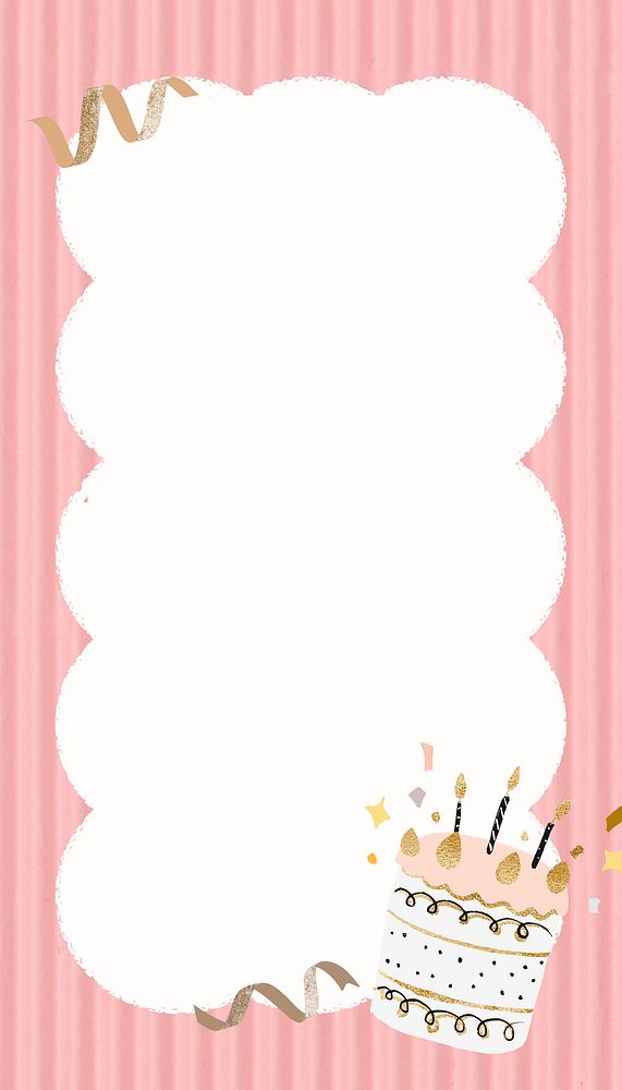 Birthday cake frame iPhone wallpaper, pink design