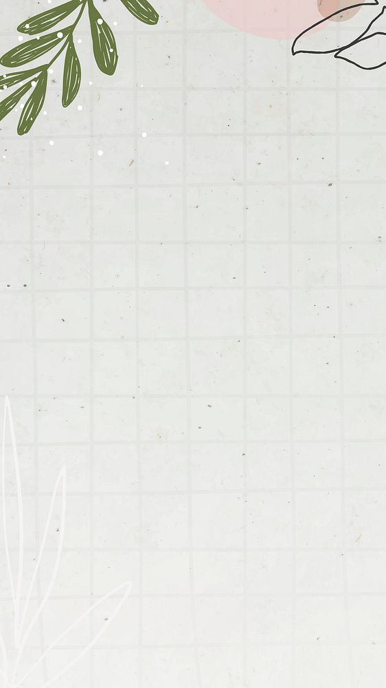 Off-white grid iPhone wallpaper, botanical border