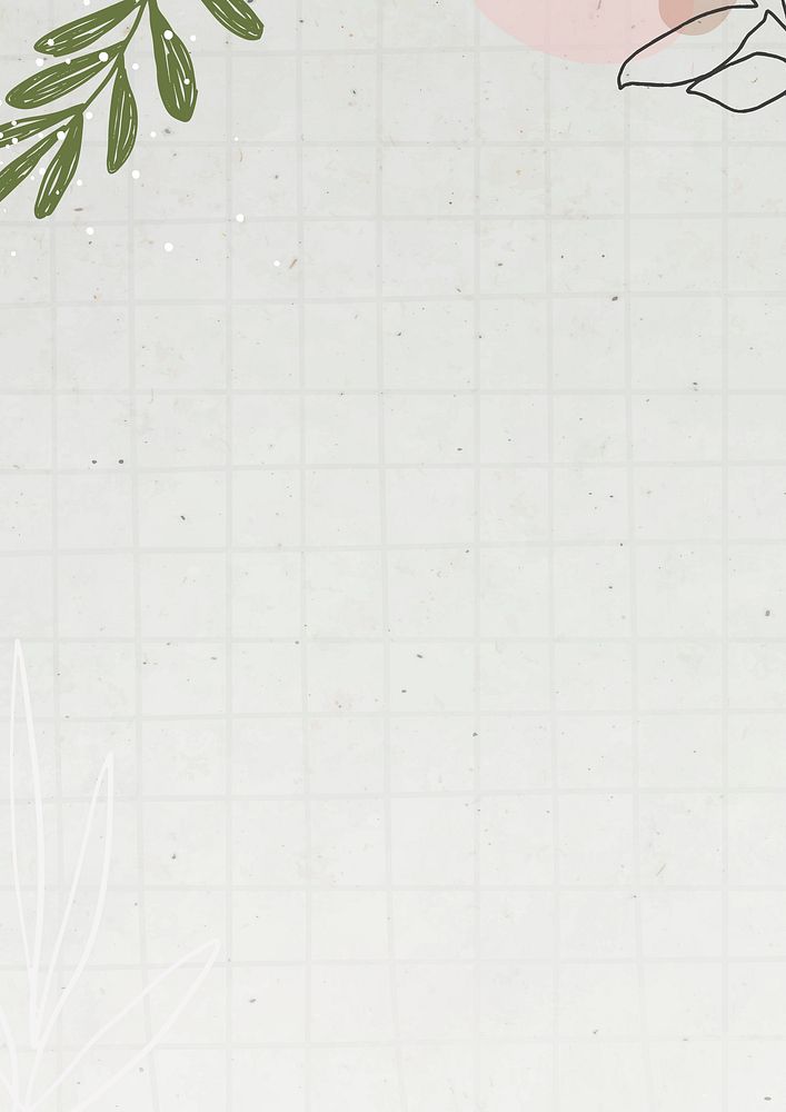 Off-white grid background, botanical border