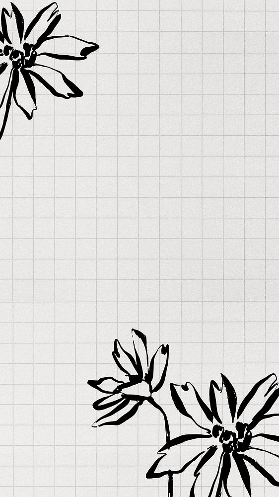 Off-white grid patterned iPhone wallpaper, flower border