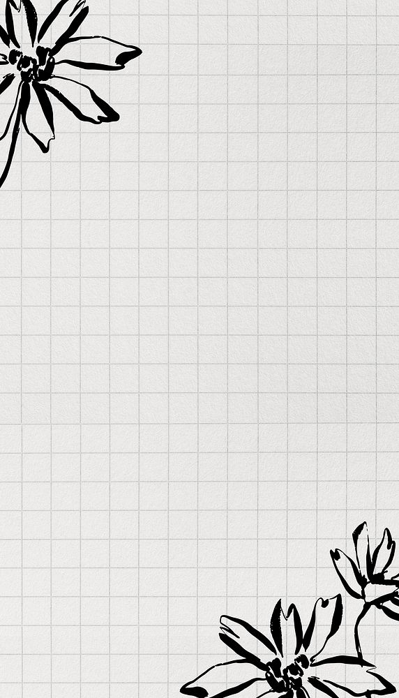 Off-white grid patterned iPhone wallpaper, flower border