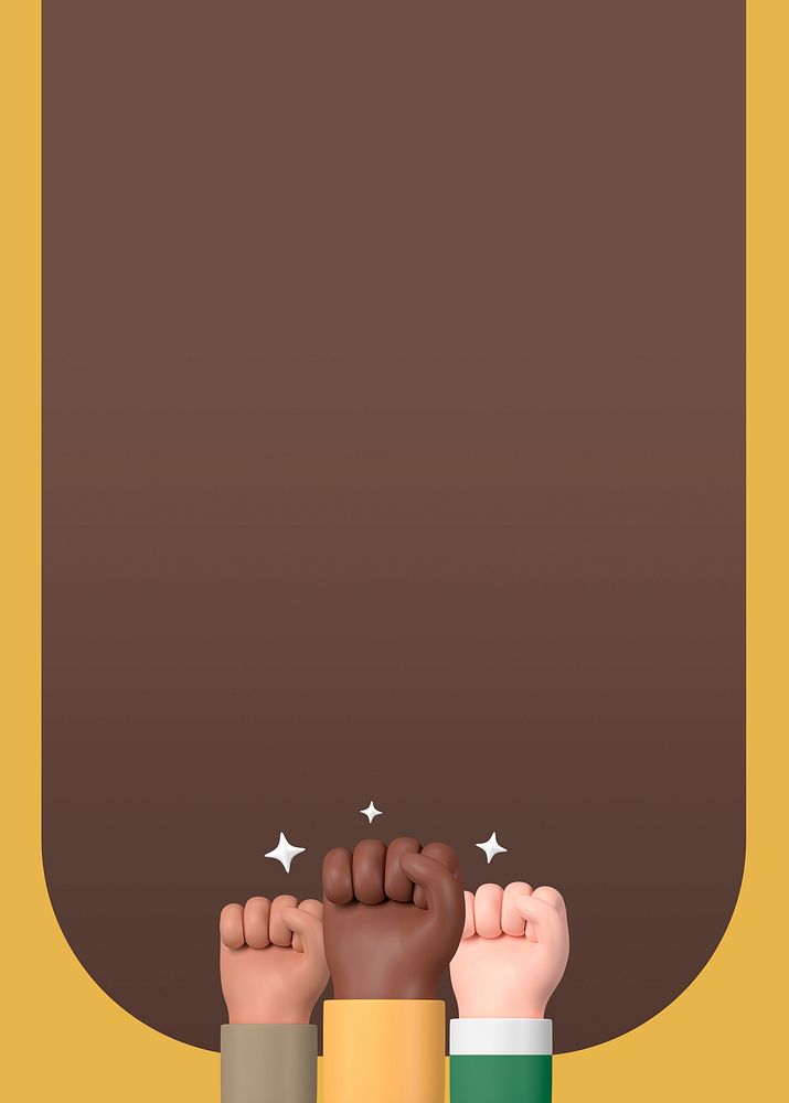 Diverse raised fists background, brown frame design