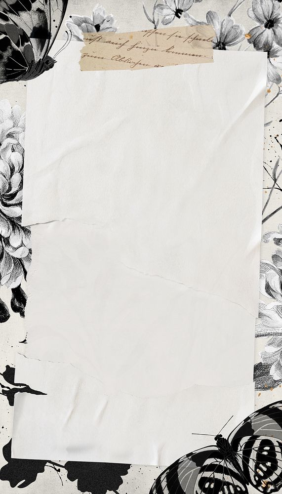 Grayscale floral frame  iPhone wallpaper, wrinkled paper design