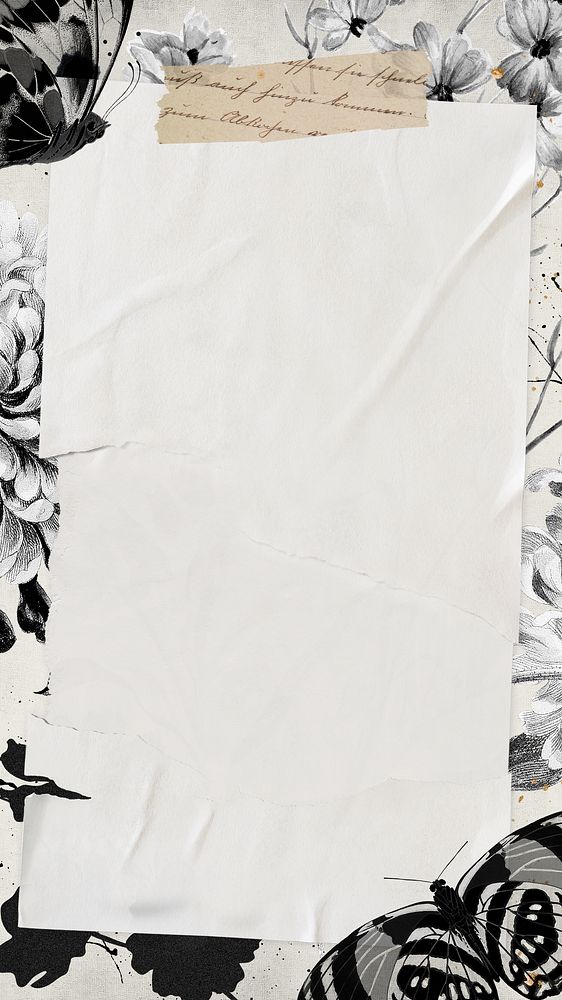 Grayscale floral frame  iPhone wallpaper, wrinkled paper design