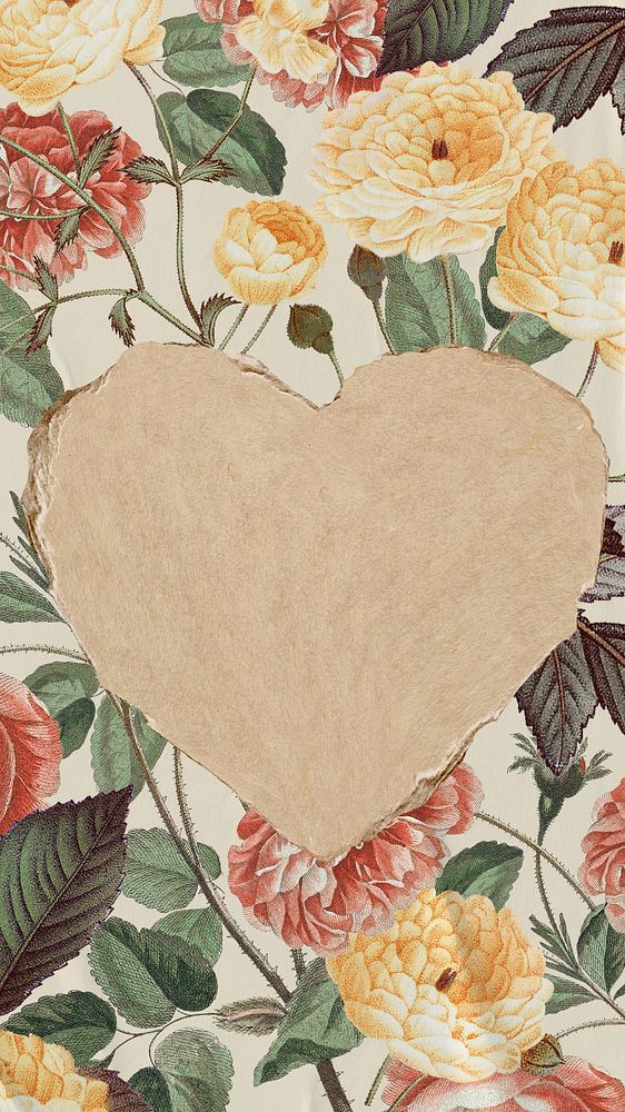 Floral heart frame  iPhone wallpaper, vintage aesthetic design