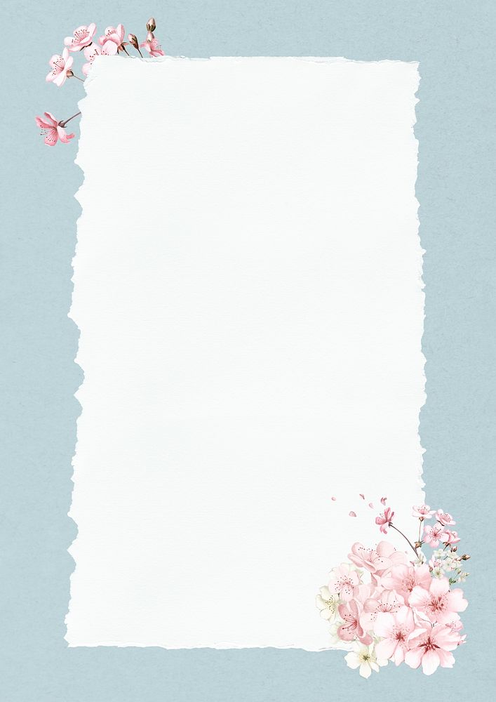 Ripped paper frame, cherry blossom flower design