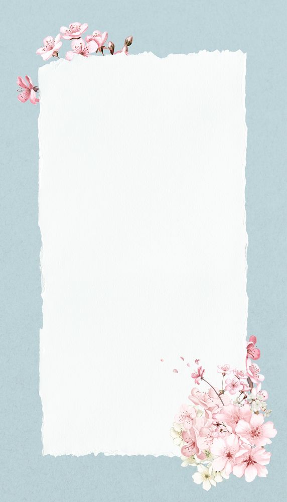 Ripped paper frame  iPhone wallpaper, cherry blossom flower design