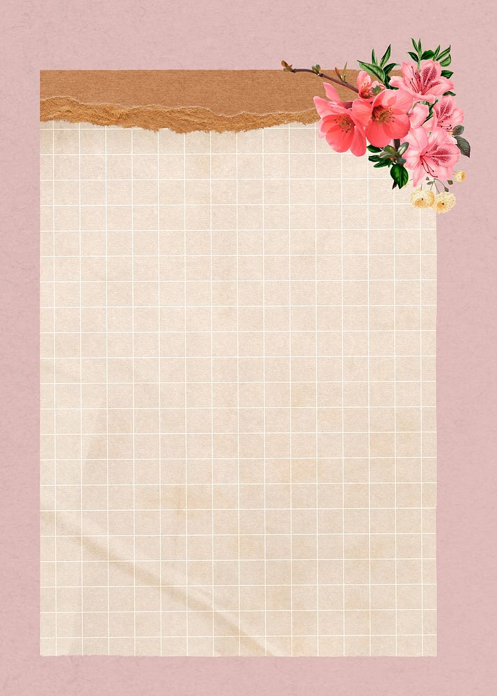 Beige grid paper, pink flower design