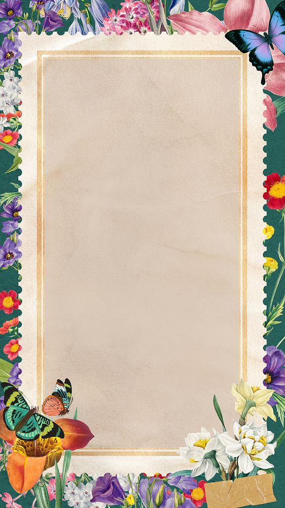 Spring flowers frame  iPhone wallpaper, colorful botanical design