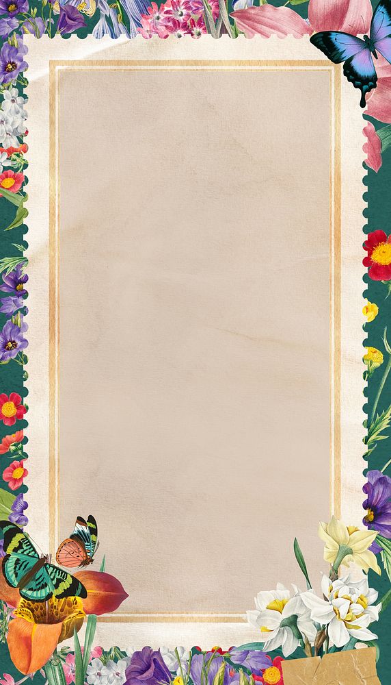 Spring flowers frame  iPhone wallpaper, colorful botanical design