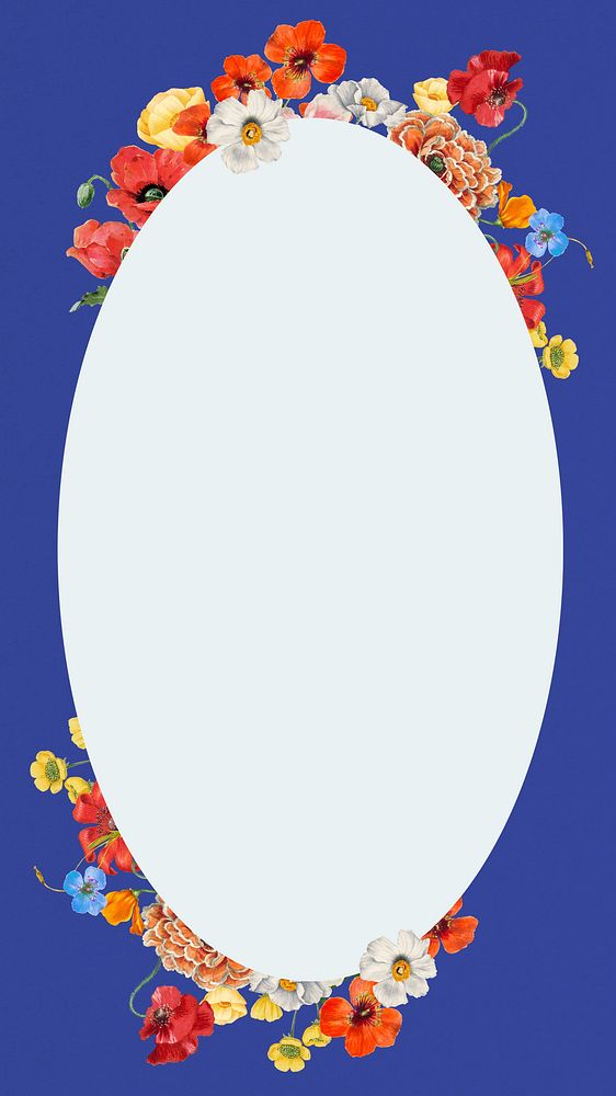 Summer floral frame  iPhone wallpaper, oval shape design
