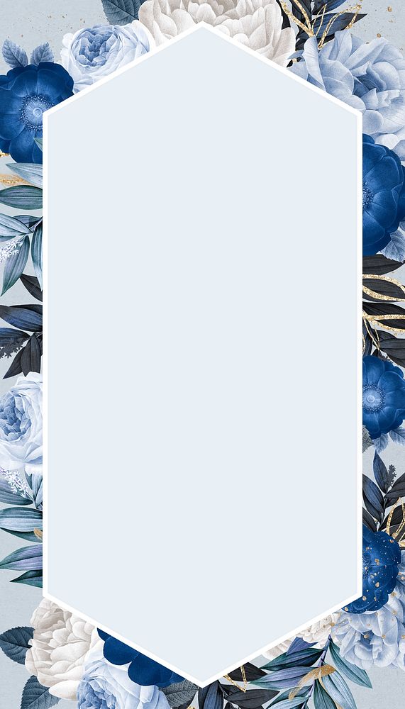 Winter flower frame  iPhone wallpaper, blue hexagon shape design