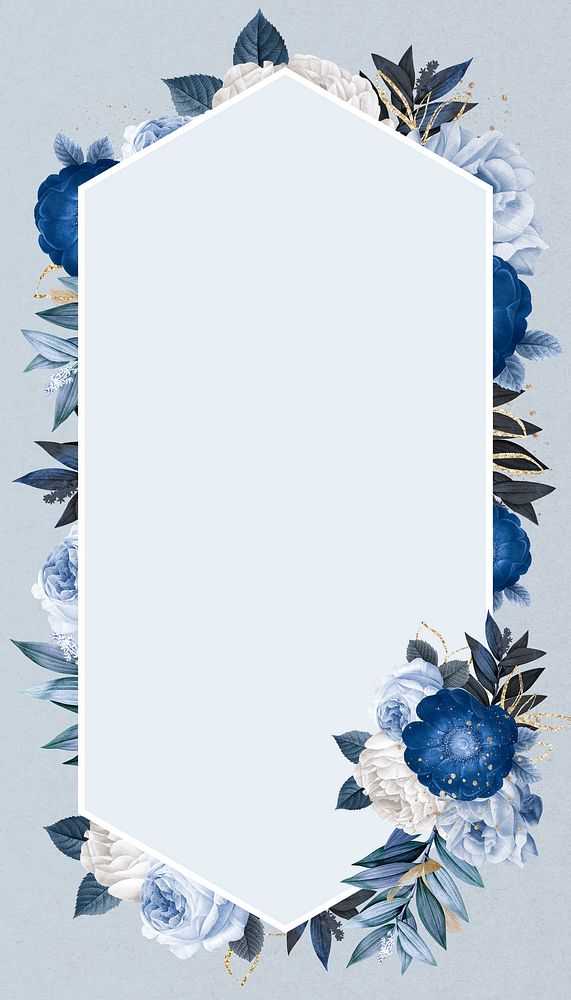 Winter flower frame  iPhone wallpaper, blue hexagon shape design