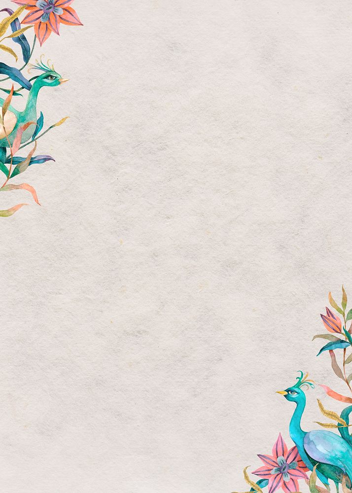 Beige textured background, vintage peacock border