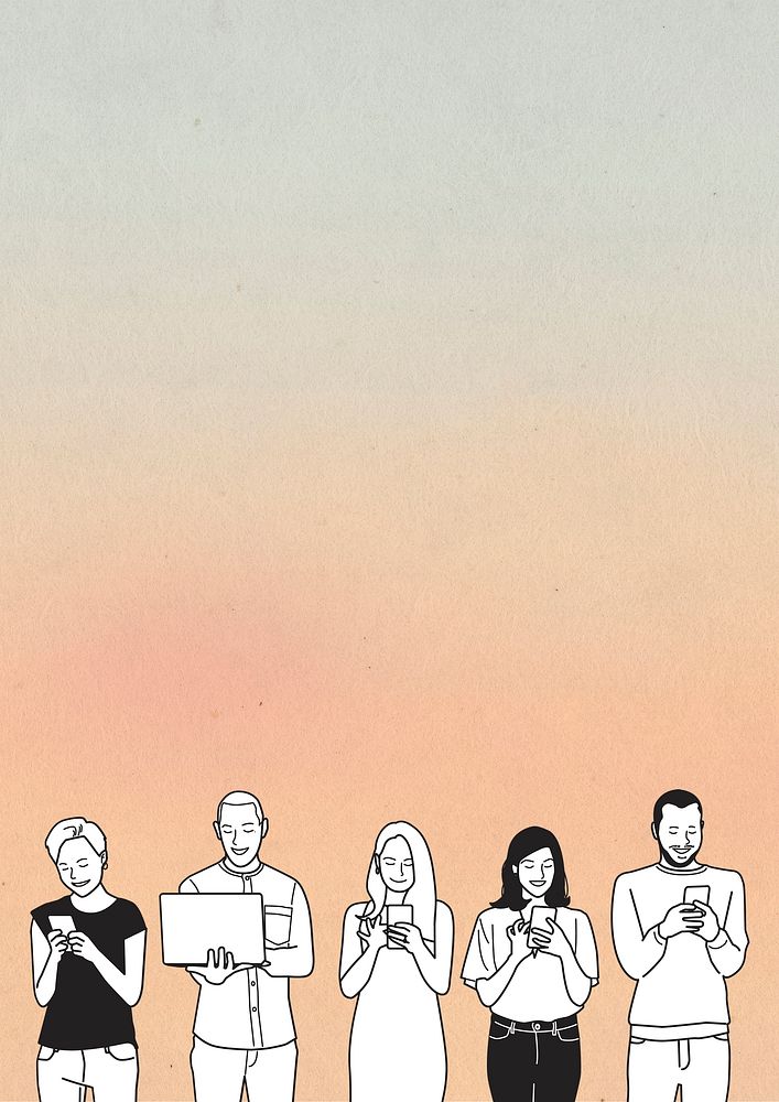 Pastel orange background, people texting border