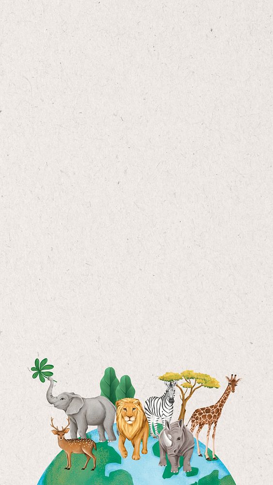 Wild animals border iPhone wallpaper, off-white textured design