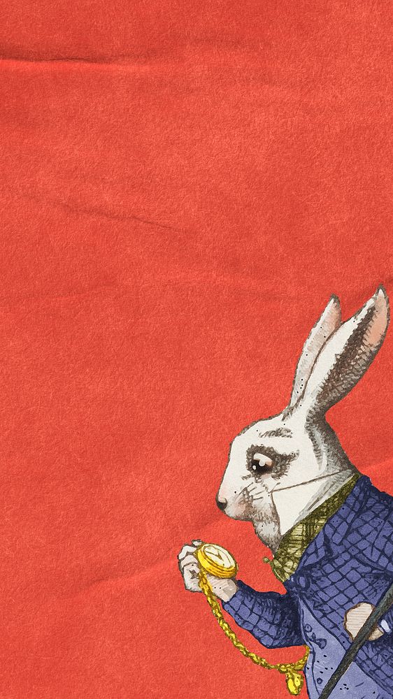 Vintage rabbit border iPhone wallpaper, red textured design
