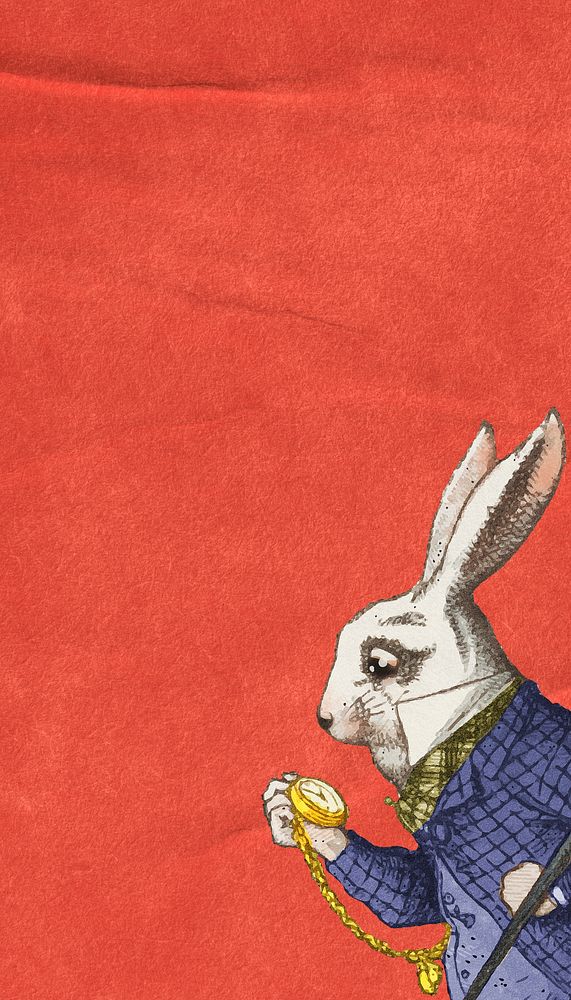 Vintage rabbit border iPhone wallpaper, red textured design