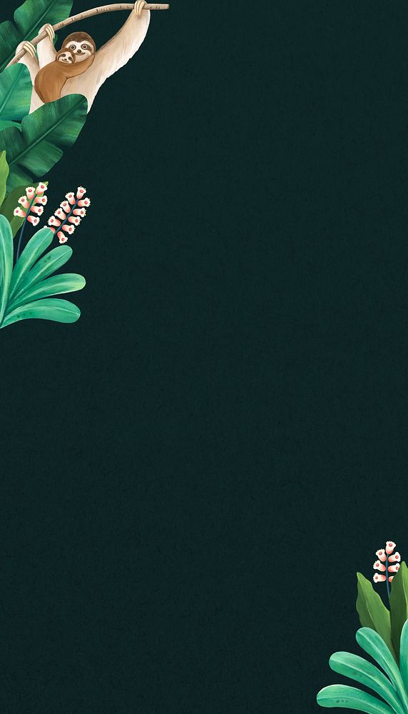 Wild sloth border iPhone wallpaper, green textured design