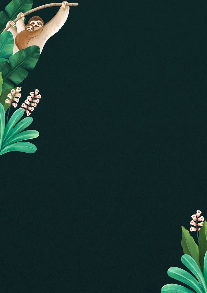 Wild sloth border background, green textured design