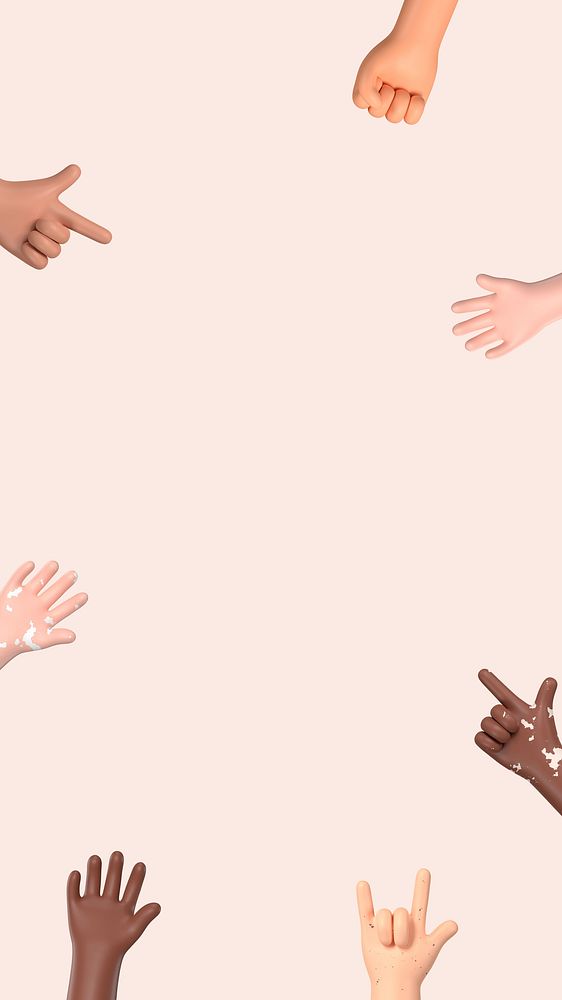 Raised diverse hands iPhone wallpaper, 3D frame