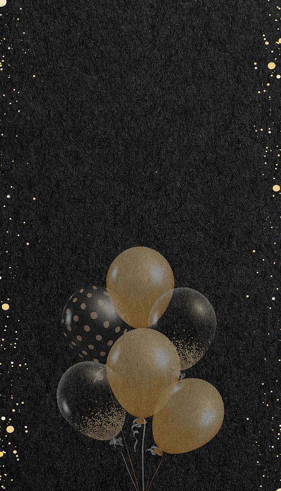 Gold party balloons iPhone wallpaper, black textured design