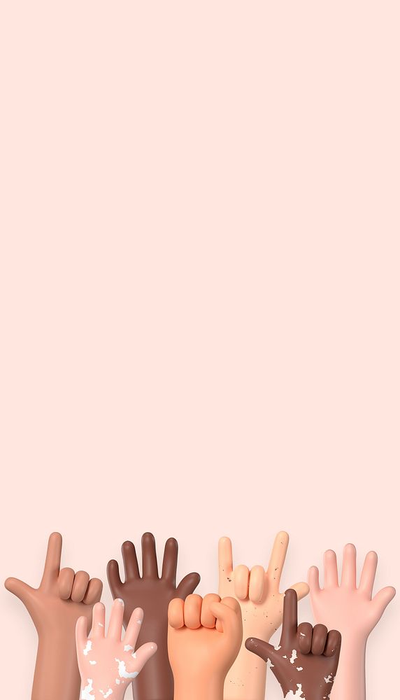 Raised diverse hands iPhone wallpaper, 3D border