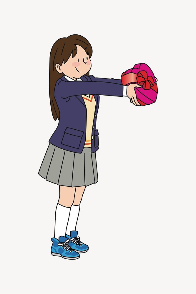 Japanese girl student cartoon clipart. Free public domain CC0 image.